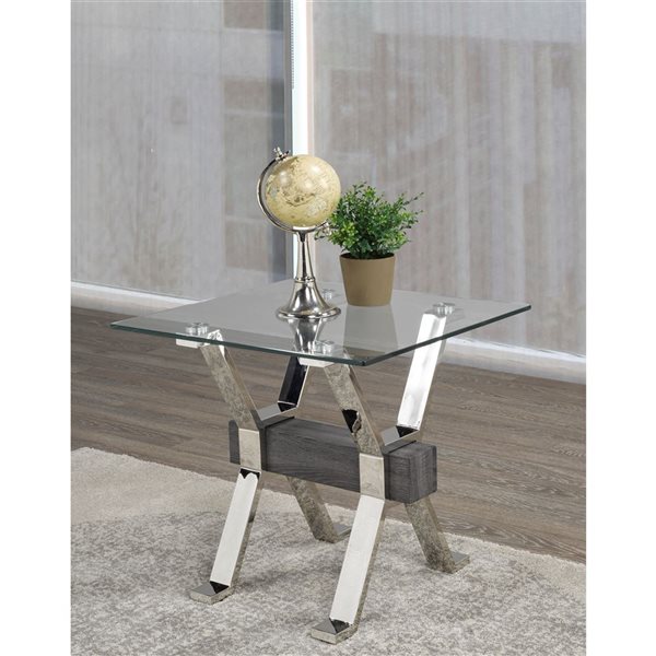 Table pour canapé rectangulaire Rosario en verre gris/argent par Brassex