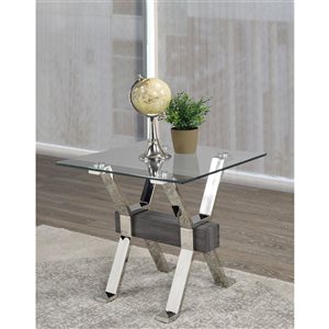 Table pour canapé rectangulaire Rosario en verre gris/argent par Brassex