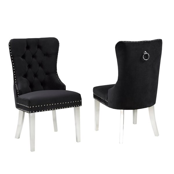 Brassex Set of 2 Benecio Black Contemporary Polyester Upholstered Side Chair (Wood Frame)