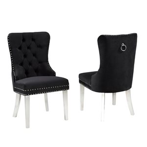 Brassex Set of 2 Benecio Black Contemporary Polyester Upholstered Side Chair (Wood Frame)