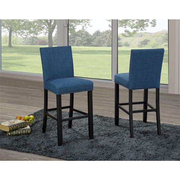 Brassex Indira 29-in Blue Bar Stool with Nail-Head Trim - Set of 2