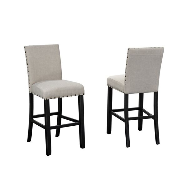 Tabourets de bar Indira de 29 po beige avec garniture en tête de clou par Brassex (paquet de 2)