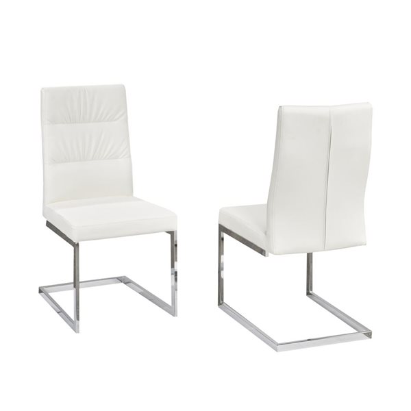 Brassex Set of 2 Cierra White/silver Contemporary Upholstered Side Chair (Metal Frame)