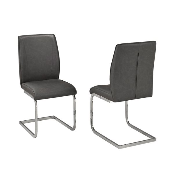 Brassex Set of 2 Ezra Grey Contemporary Genuine Leather Upholstered Side Chair (Metal Frame)