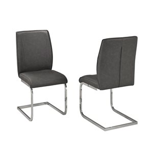 Brassex Set of 2 Ezra Grey Contemporary Genuine Leather Upholstered Side Chair (Metal Frame)