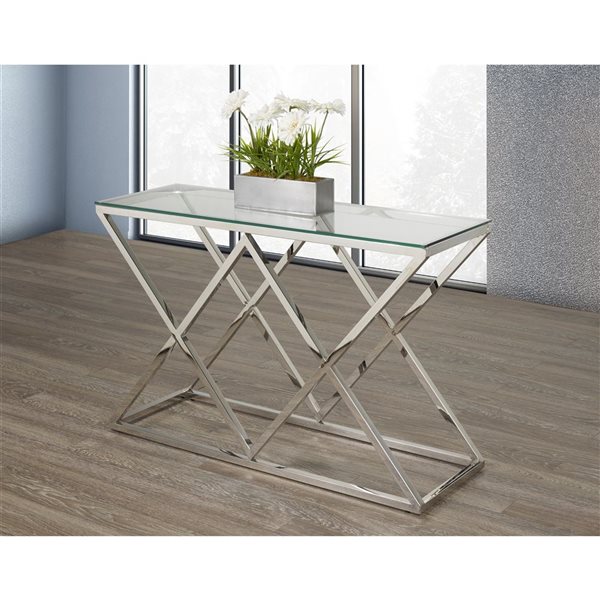 Brassex Sophia Silver Glass Modern Console Table