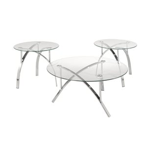 Brassex Eliana 3-piece Silver Glass Accent Table Set