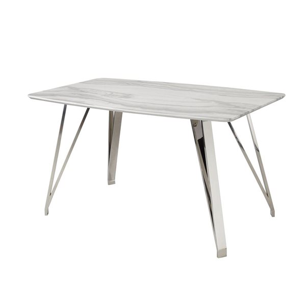 Brassex White Canvas/Chrome Wood Rectangular Bar Table