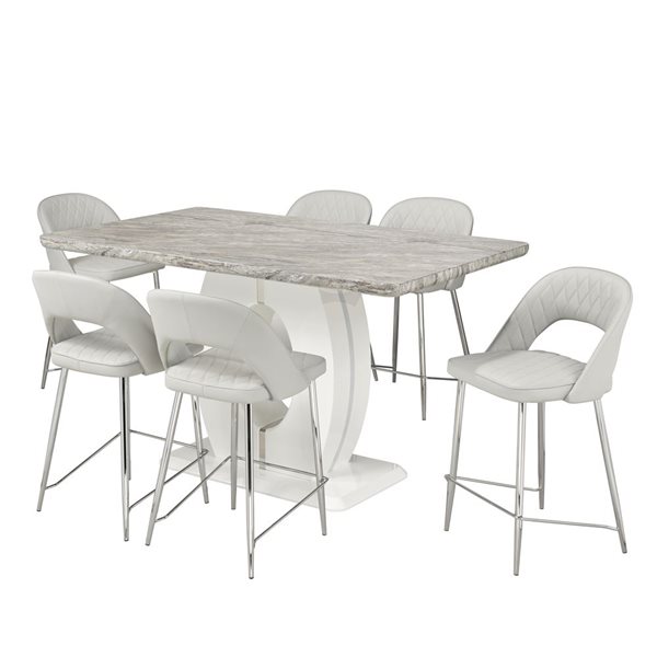 Brassex Skylar 7-Piece Pub Set - White/Grey