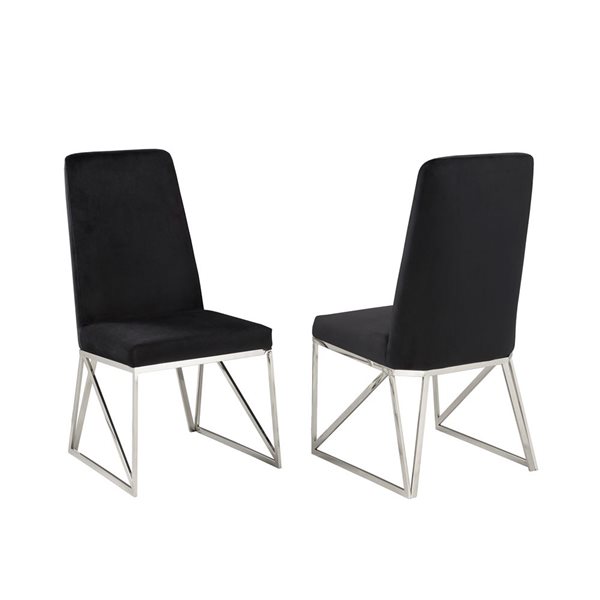 Brassex Set of 2 Ariela Black Contemporary Velvet Upholstered Side Chair (Metal Frame)