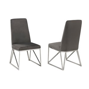 Brassex Set of 2 Ariela Grey Contemporary Velvet Upholstered Side Chair (Metal Frame)