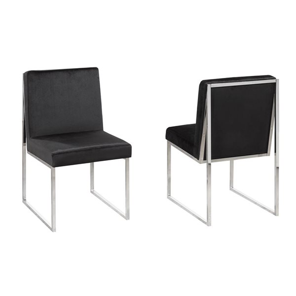 Brassex Set of 2 Barton Black Contemporary Upholstered Side Chair (Metal Frame)