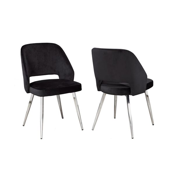 Brassex Set of 2 Cielo Black Contemporary Velvet Upholstered Side Chair (Metal Frame)