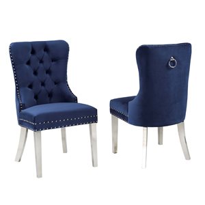 Brassex Set of 2 Contessa Blue Contemporary Genuine Leather Upholstered Side Chair (Wood Frame)