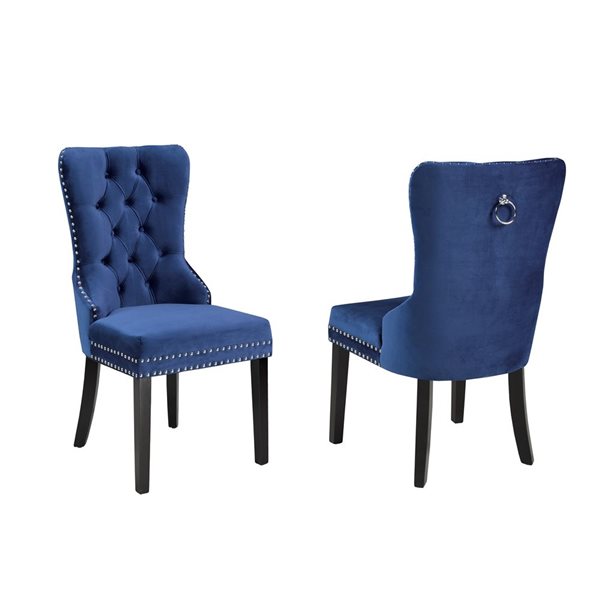 Brassex Set of 2 Colista Navy Contemporary Genuine Leather Upholstered Side Chair (Wood Frame)