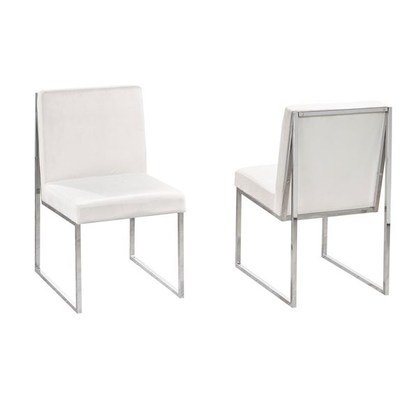 Brassex Set of 2 Barton White Contemporary Upholstered Side Chair (Metal Frame)