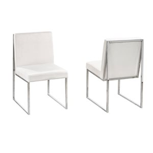 Brassex Set of 2 Barton White Contemporary Upholstered Side Chair (Metal Frame)