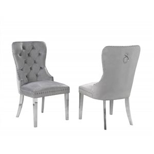 Brassex Set of 2 Benicio Grey Contemporary Polyester Upholstered Side Chair (Wood Frame)