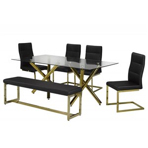 Brassex Avalon 6-Piece Dining Set - Black/Gold