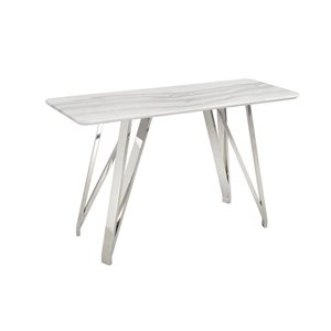 Table console Sebastian moderne en pierre blanc/argent par Brassex