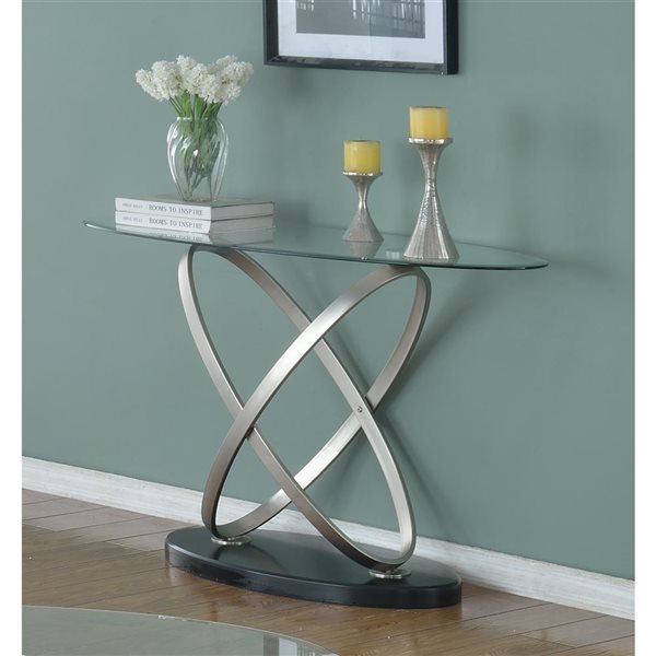 Brassex Kona Silver/Black Glass Modern Console Table