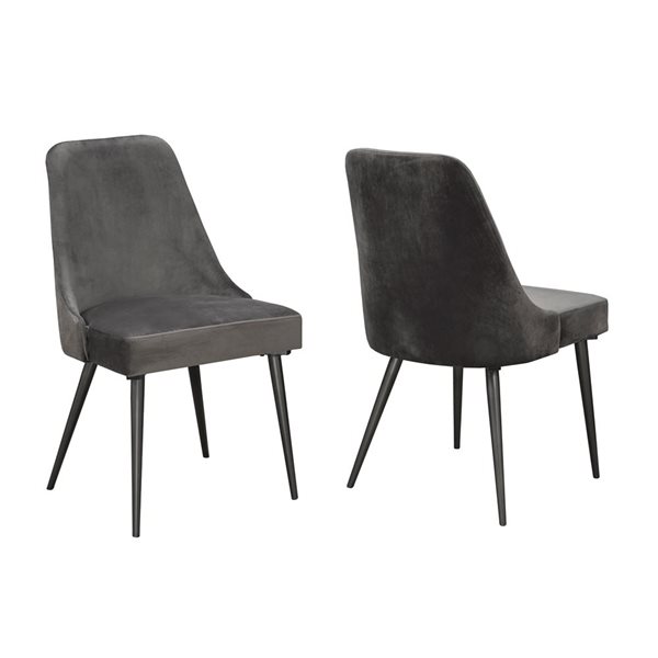 Brassex Set of 2 Luna Grey Contemporary Velvet Upholstered Side Chair (Metal Frame)