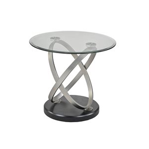 Table pour canapé ronde Kona en verre argent/noir par Brassex