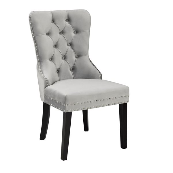 Brassex Set of 2 Colista Grey Contemporary Genuine Leather Upholstered Side Chair (Wood Frame)