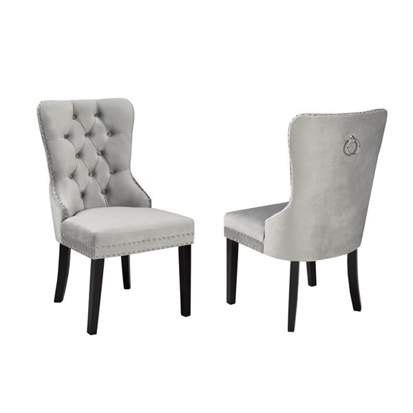 Brassex Set of 2 Colista Grey Contemporary Genuine Leather Upholstered Side Chair (Wood Frame)