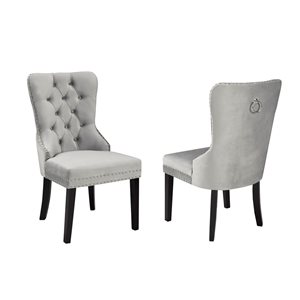 Brassex Set of 2 Colista Grey Contemporary Genuine Leather Upholstered Side Chair (Wood Frame)