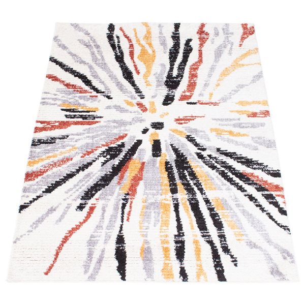 Tapis Morocco Sunburst par ECARPET rectangulaire blanc et gris de 4 pi x 6 pi