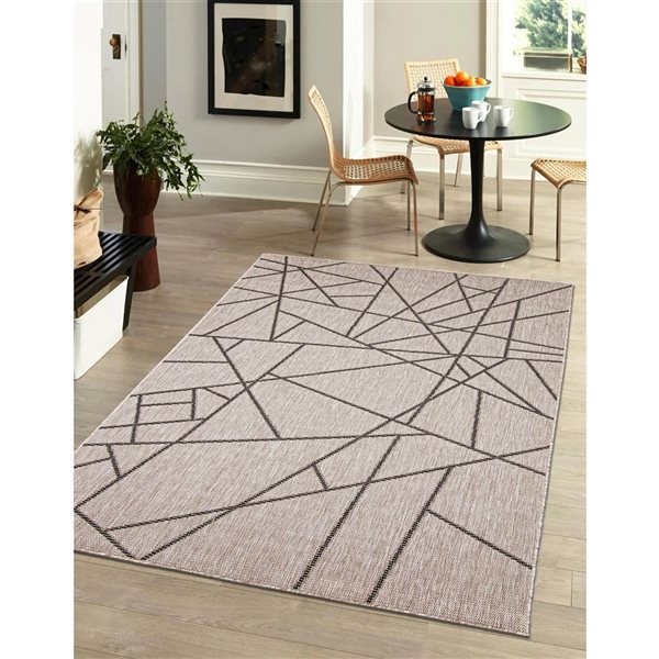 Tapis Sisal Abstract par ECARPET rectangulaire argent et noir de 8 pi x 10 pi