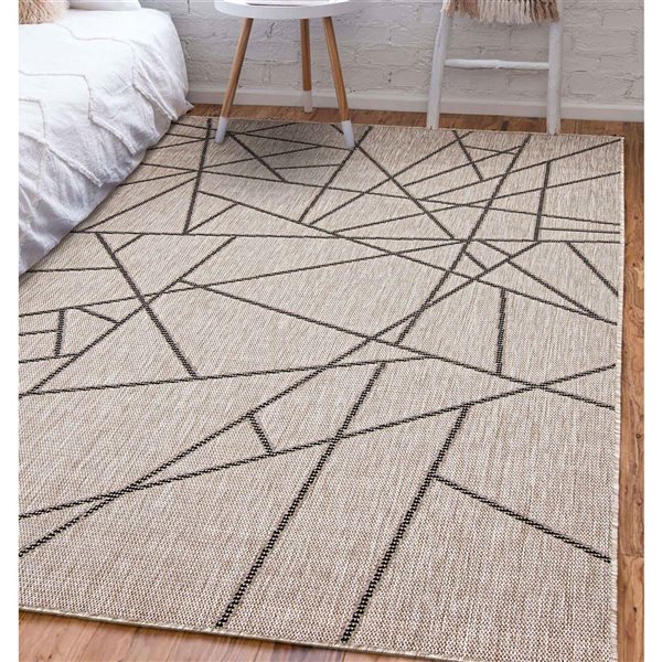 Tapis Sisal Abstract par ECARPET rectangulaire argent et noir de 8 pi x 10 pi