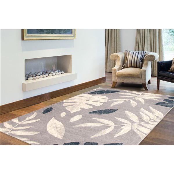 Tapis Presly par ECARPET rectangulaire argent et bleu pétrole de 4 pi x 5,5 pi