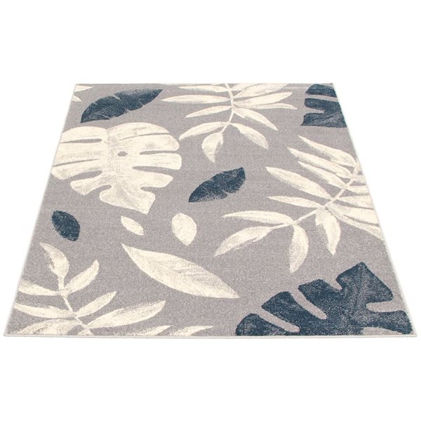 Tapis Presly par ECARPET rectangulaire argent et bleu pétrole de 4 pi x 5,5 pi