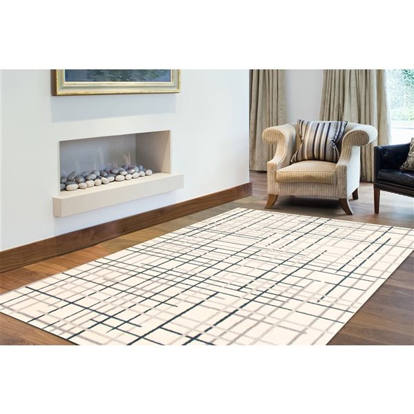 Tapis Tessa par ECARPET rectangulaire crème et bleu pétrole de 4 pi x 5,5 pi