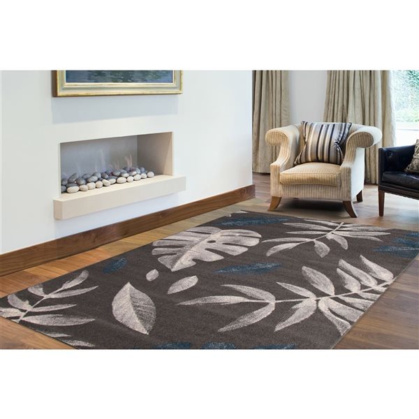 Tapis Presly par ECARPET rectangulaire anthracite et bleu de 8 pi x 10 pi