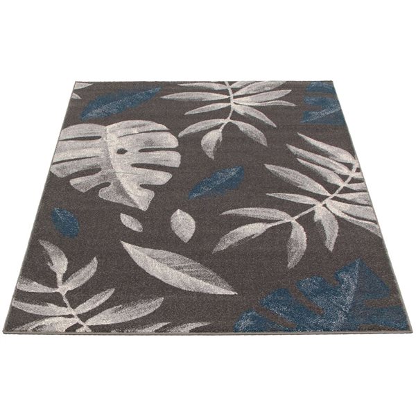 Tapis Presly par ECARPET rectangulaire anthracite et bleu de 8 pi x 10 pi