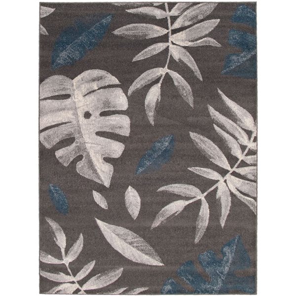 Tapis Presly par ECARPET rectangulaire anthracite et bleu de 8 pi x 10 pi