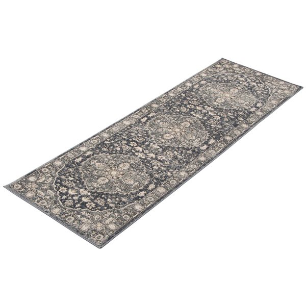 Tapis de passage Oregon Tabriz par ECARPET rectangulaire bleu et gris de 2,5 pi x 8 pi