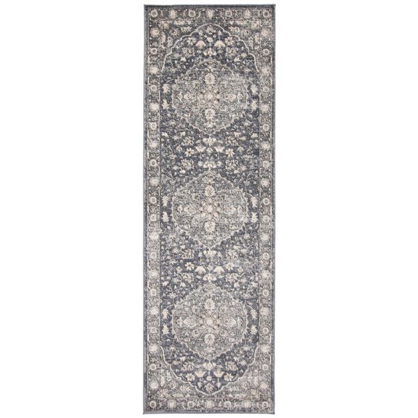 Tapis de passage Oregon Tabriz par ECARPET rectangulaire bleu et gris de 2,5 pi x 8 pi