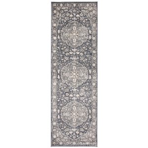 Tapis de passage Oregon Tabriz par ECARPET rectangulaire bleu et gris de 2,5 pi x 8 pi