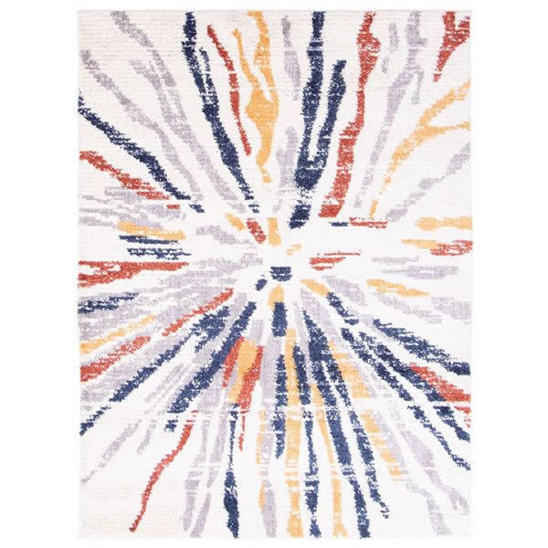 Tapis Morocco Sunburst par ECARPET rectangulaire blanc et bleu marine de 4 pi x 6 pi