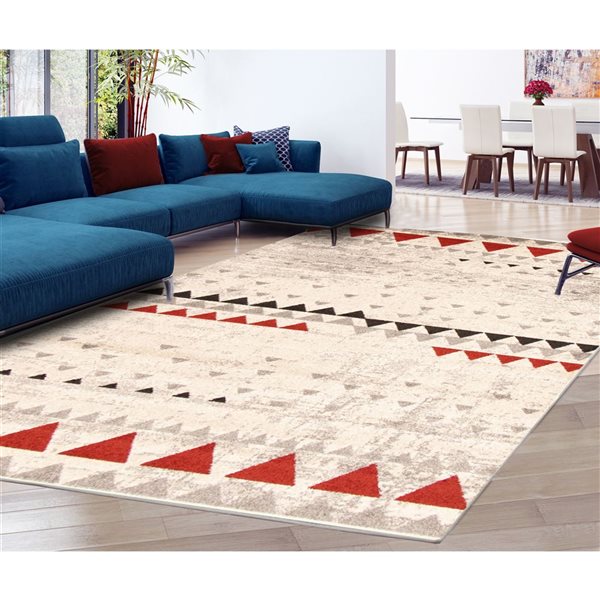 Tapis Remi par ECARPET rectangulaire ivoire et rouge de 8 pi x 10 pi