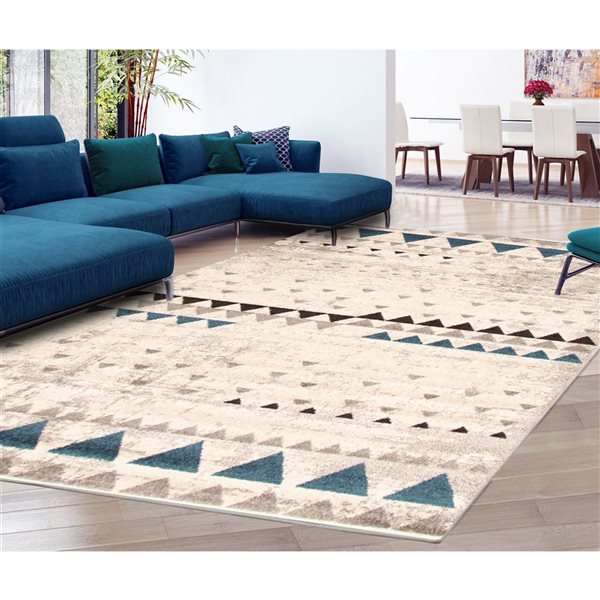 Tapis Remi par ECARPET rectangulaire ivoire et bleu de 5,25 pi x 7,25 pi