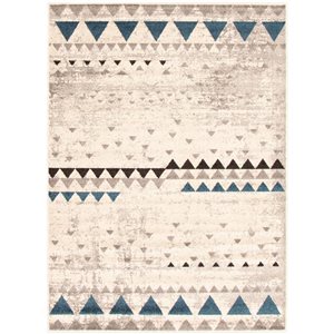 Tapis Remi par ECARPET rectangulaire ivoire et bleu de 5,25 pi x 7,25 pi