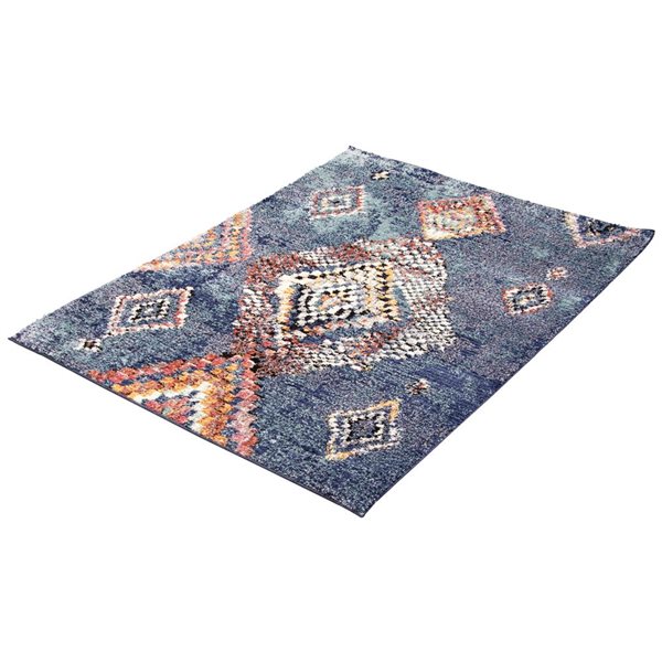 ECARPET Morocco Mosaique 5.25-ft x 7.25-ft Blue Rectangular Area rug