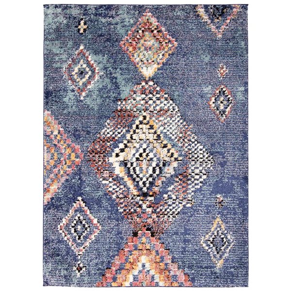 ECARPET Morocco Mosaique 5.25-ft x 7.25-ft Blue Rectangular Area rug