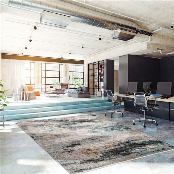 ECARPET Niagara 6.5-ft x 9.5-ft Blue and Ivory Rectangular Area rug