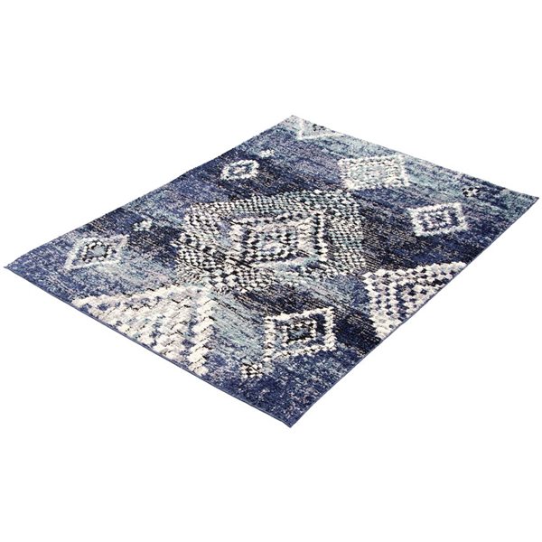 Tapis Morocco Mosaique par ECARPET rectangulaire bleu marine de 6,5 pi x 9,5 pi